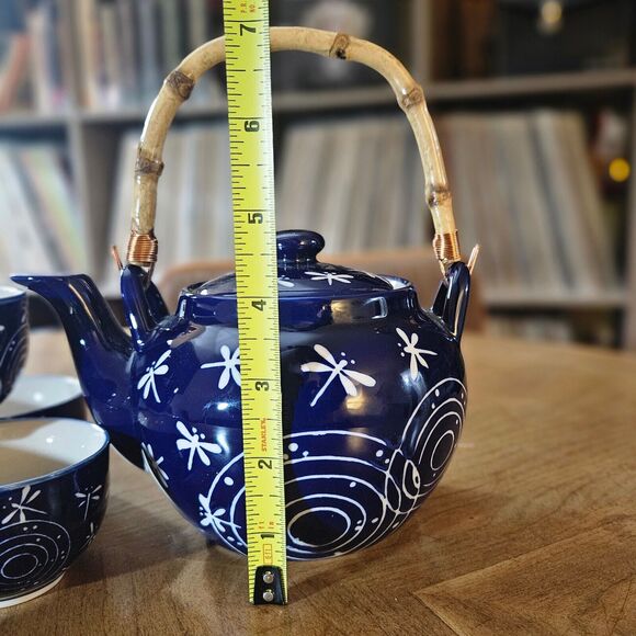 Dragonfly Teapot Set MIRA DESIGNS by FMC 4 cups tea/teapot set Navy Blue White - Picture 5 of 10